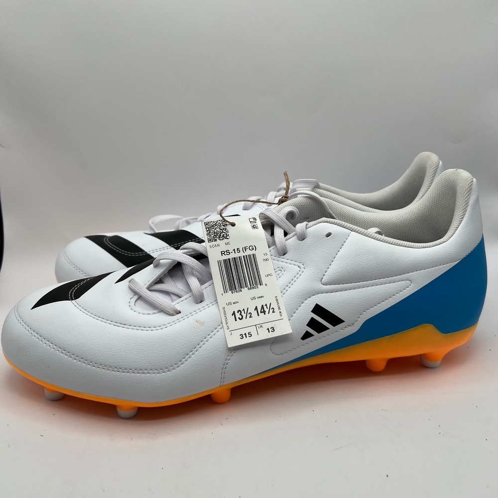 Adidas RS-15 FG Rugby Boots White Football Cleats Orange JP8793 Mens 13.5 NEW